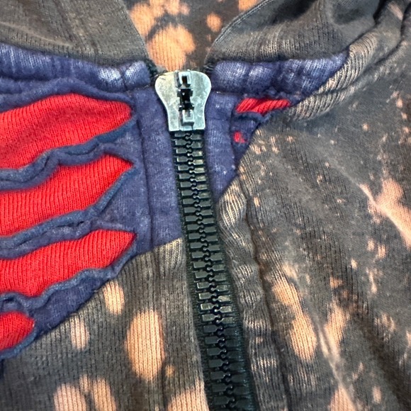 Rising International Patchwork Longline Hoodie Jacket Women M Brown Boho Artsy - Picture 5 of 9